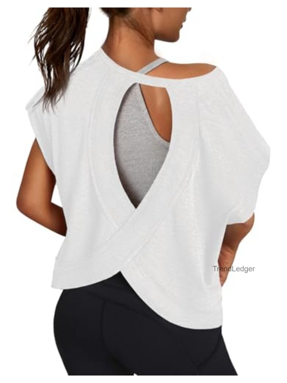 Open Back Workout Shirt Short Sleeve Crop Tee Yoga Gym Running Top
